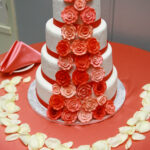 coral rose wedding cake