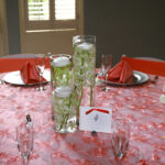 coral swirl table linens