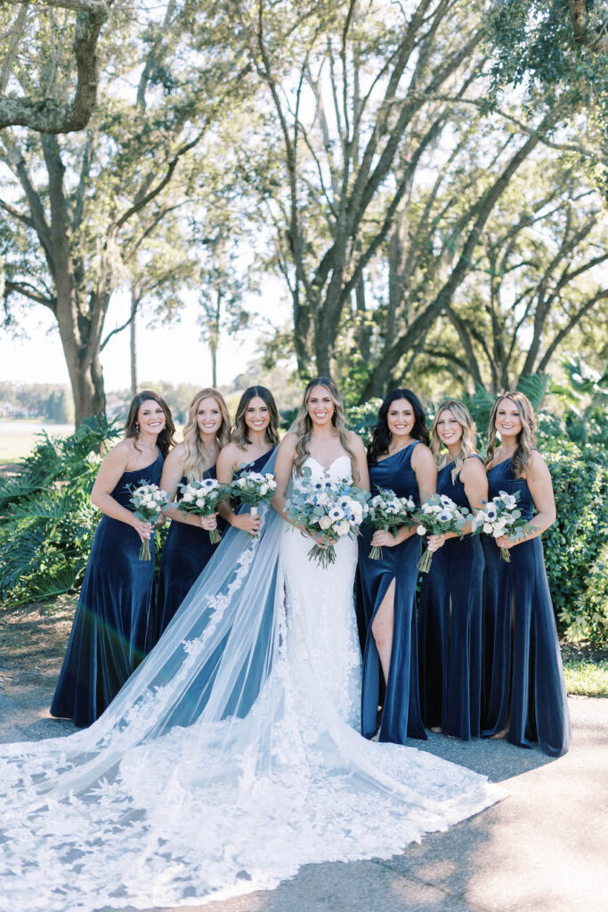 blue velvet bridesmaids dresses