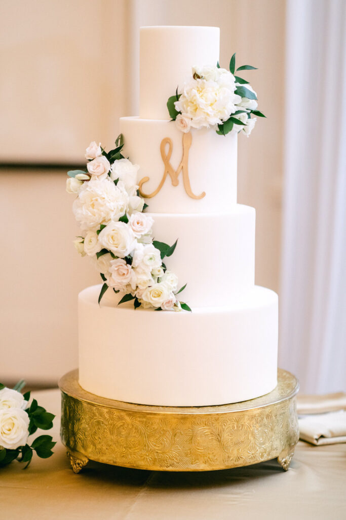 gold monogram wedding cake