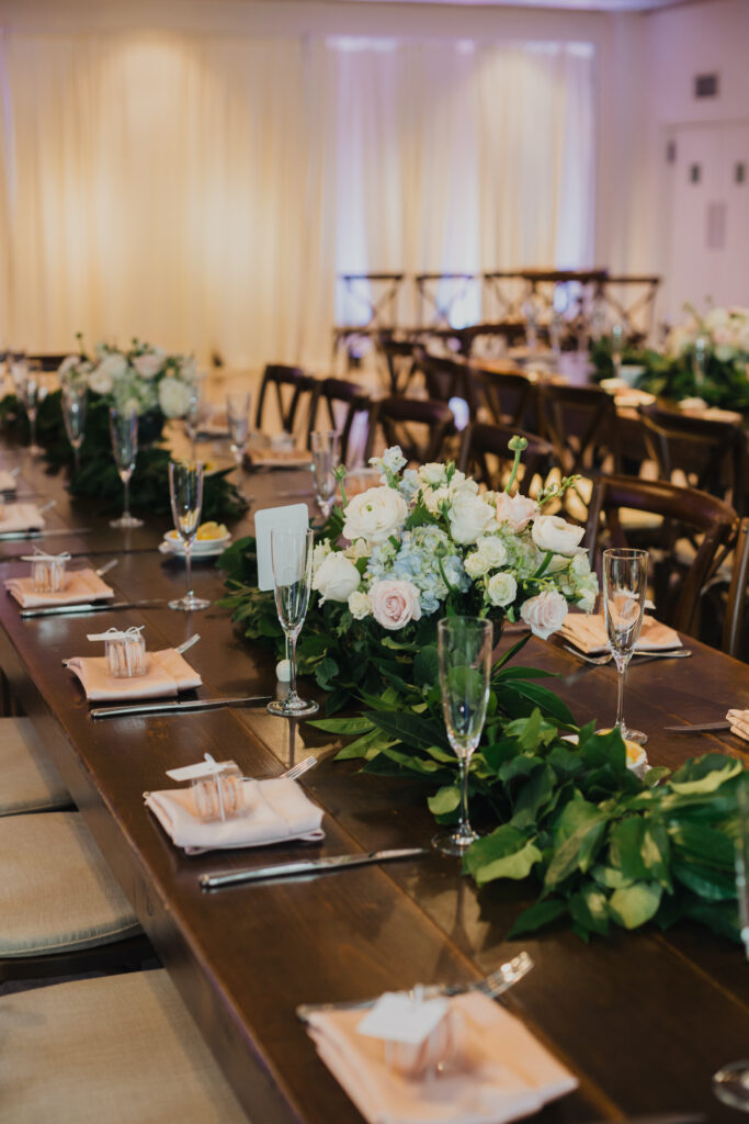 blush wedding farm tables