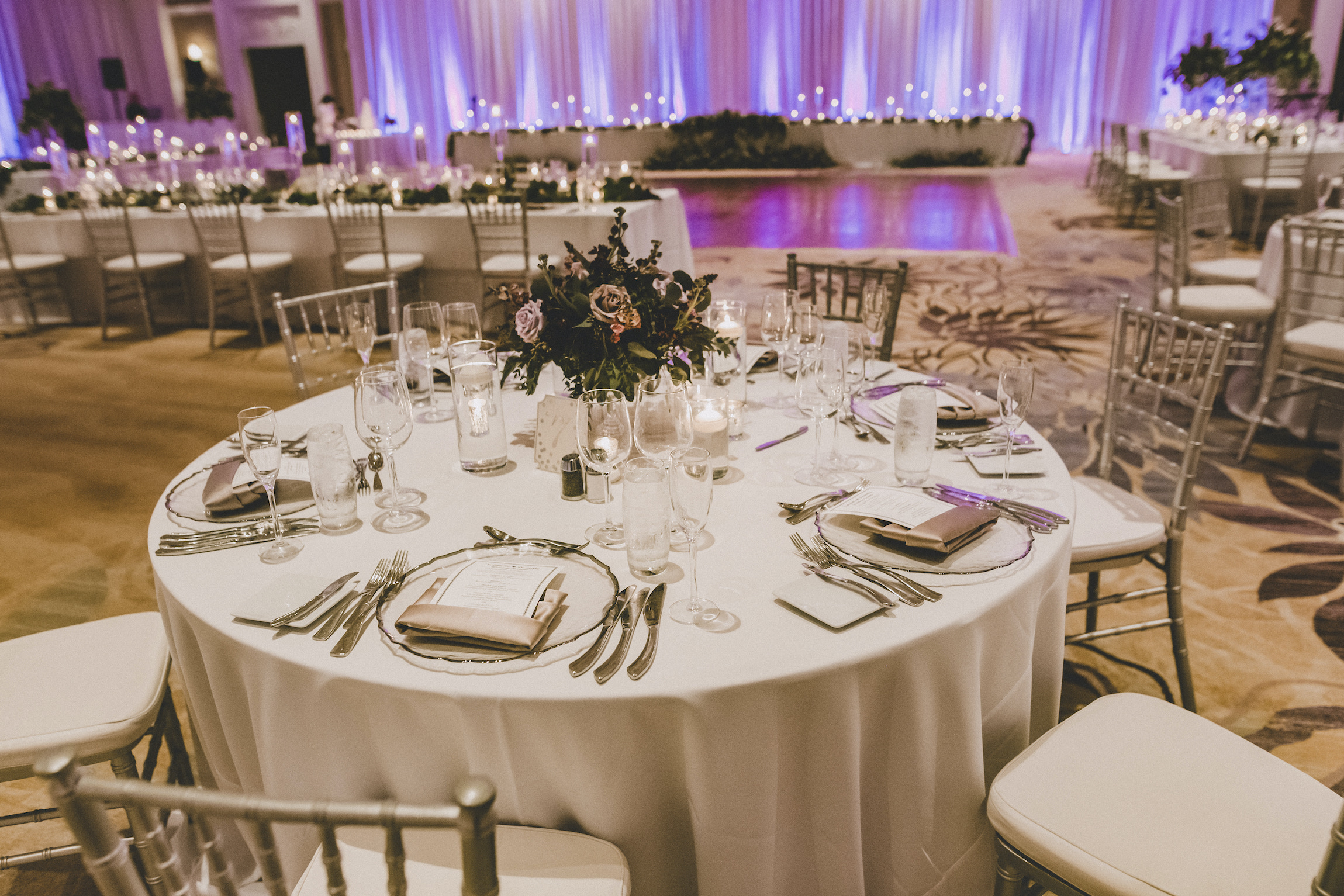 purple wedding table details