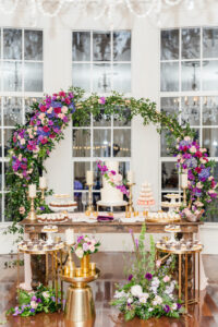 purple wedding dessert display